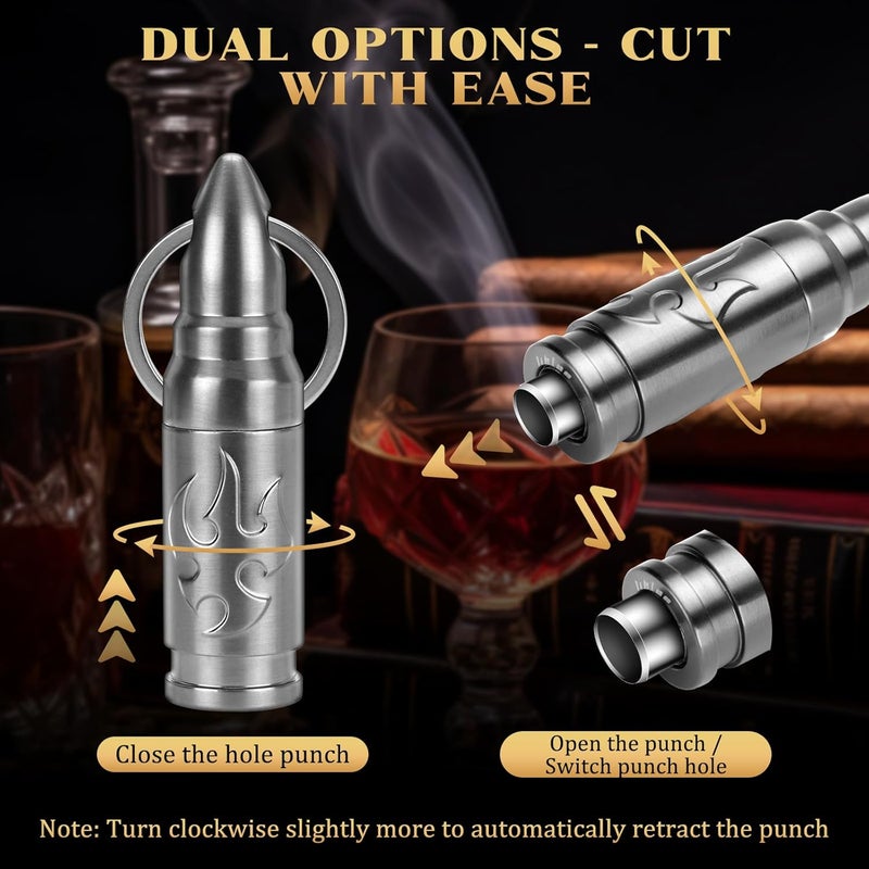 LIHTUN Portable Cigar Punch Cutter - Twist-Out Cigar Punch with 2 Sizes, Clockwise Switch Between Large and Small Punch Holes, Precision Cutting for Various Cigars, Christmas Day Gift (Silver) - Image 3